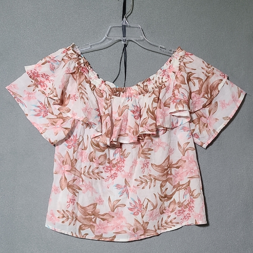 NICOLE MILLER Women's Floral Off-Shoulder Ruffle Top -‎ Size Medium